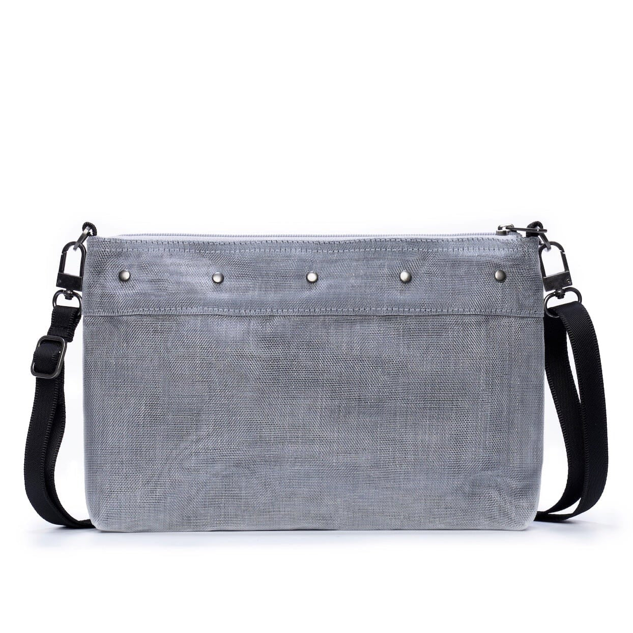 HHPLIFT Plus Crossbody bag in grey sustainable handmade purse with top zipper closure