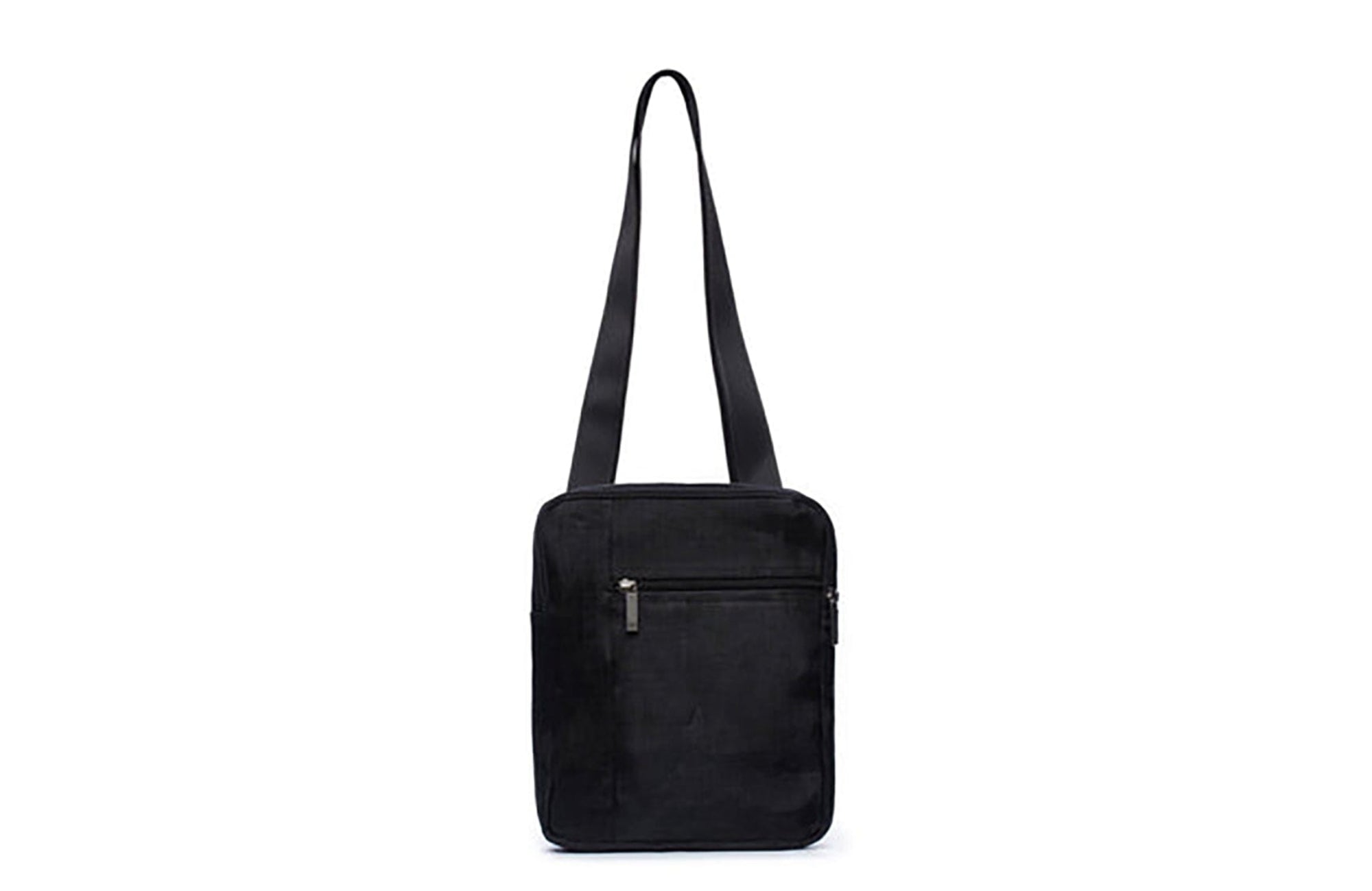 Black shoulder bag on a white background