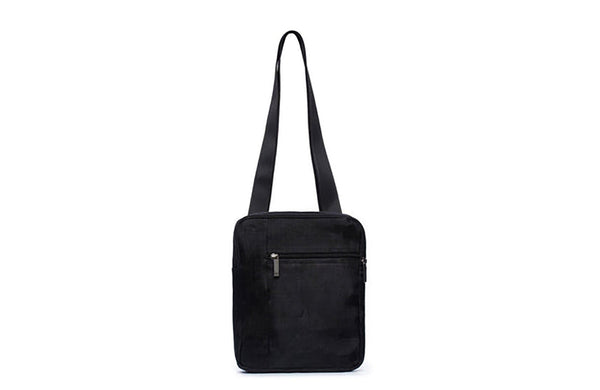 Black shoulder bag on a white background