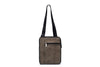 Brown leather crossbody bag with a black strap on a white background