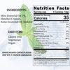 Nutrition facts label for a product with mint essential oil, featuring an ingredient list and product details.