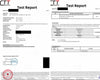 Test report document with CTT branding and certification logos.