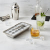 Stainless steel ice cube tray showing ice cube compartments — faster freezing than plastic or silicone