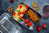 Ecozoi leak-proof stainless steel lunch box with red silicone seal gasket and bonus snack pod
