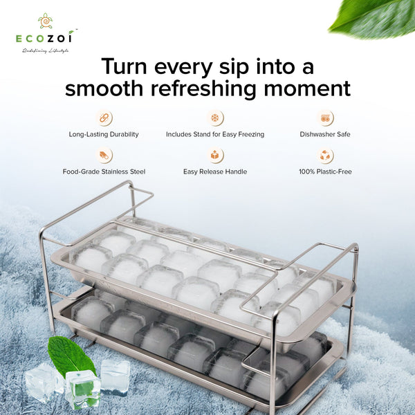 Stainless Steel Ice Cube Trays 2-Pack | BPA-Free with Easy Release Handle & Rack