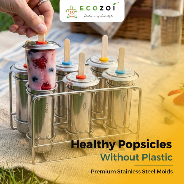 Stainless Steel Popsicle Molds with Reusable Bamboo Sticks | ecozoi