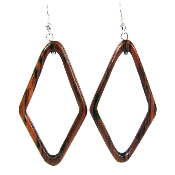 Wood Diamond Hoop Earrings