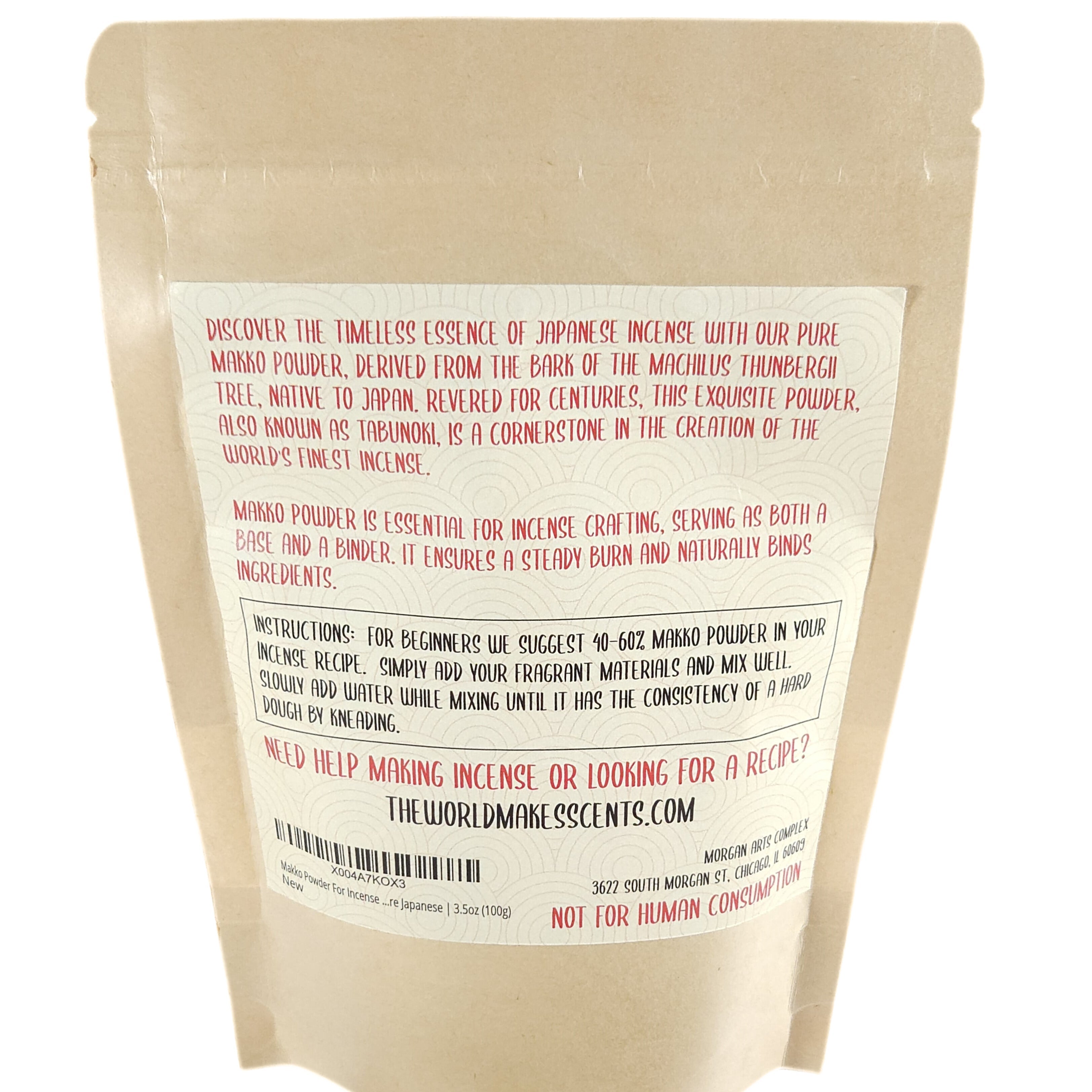 Pure tabunoki Makko powder — scent-free incense making ingredient sourced directly from Japan