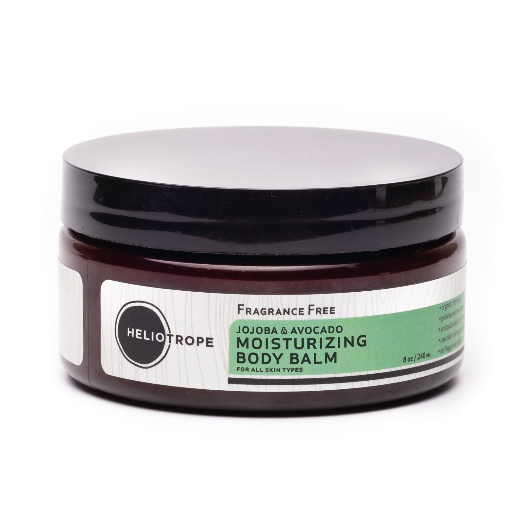 Heliotrope SF Jojoba and Avocado Body Balm in an 8 oz jar — rich plant-based body butter for deep moisture and nourishment