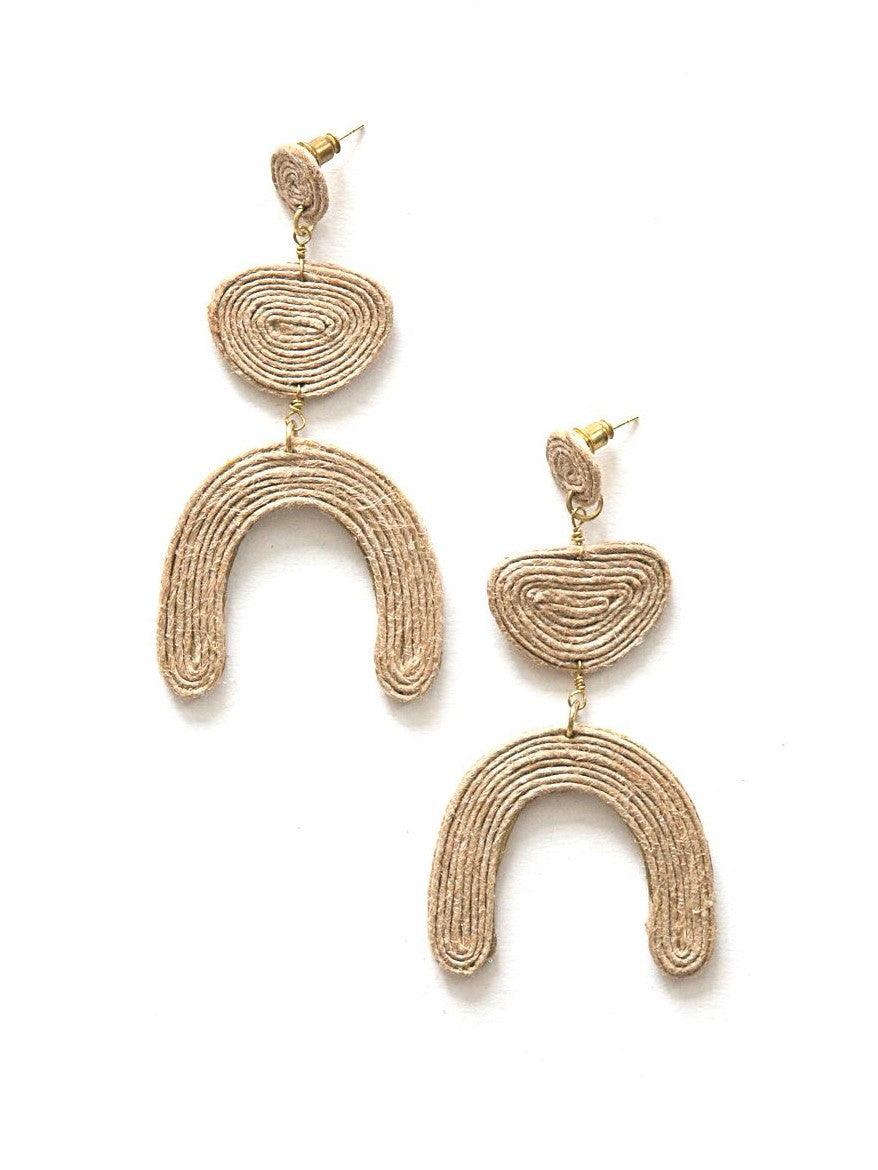 Jovial Jute Earrings by Fair Anita – oversized natural jute dangle studs with recycled brass hardware