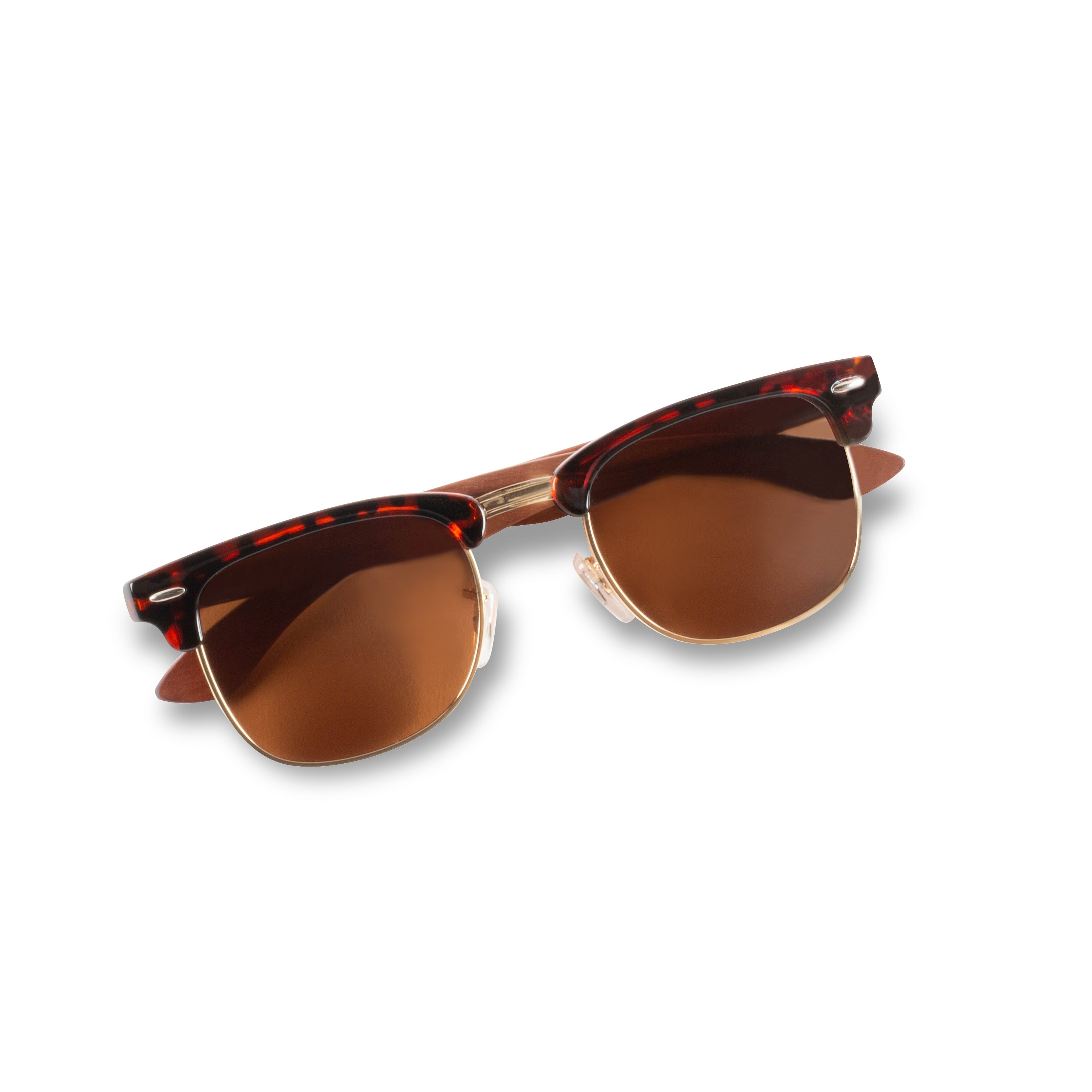 Person wearing Joycoast Malcolm walnut wooden sunglasses outdoors in natural light