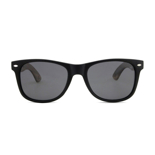 Mozz wooden sunglasses front view showing walnut frame and bridge