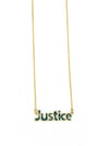 Fair Anita Justice enameled word necklace in dark green and brass-plated recycled metal