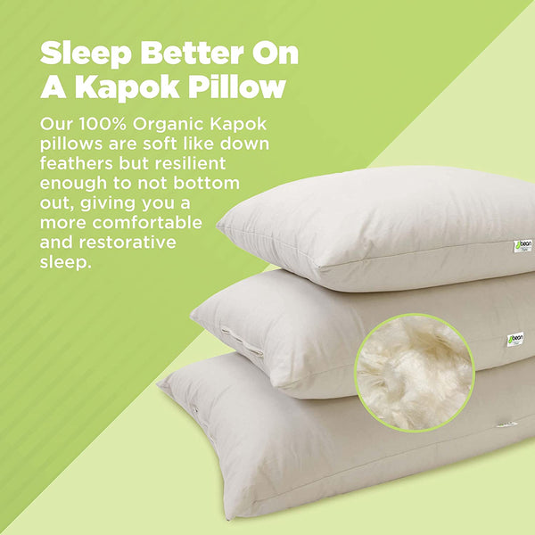 Kapok pillows with text on a green background