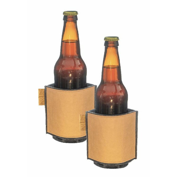 ecoLift® Single Drink Hugger in tan and charcoal made from vegan paper leather and corn-based felt