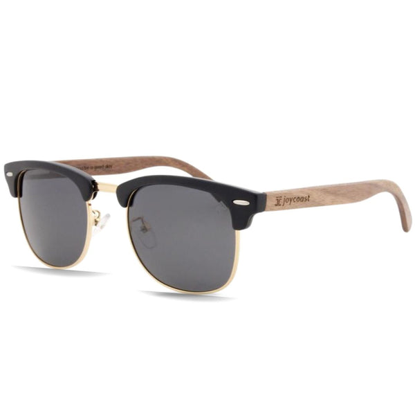 Kennedy walnut wood sunglasses side view by Joycoast – polarized grey lenses