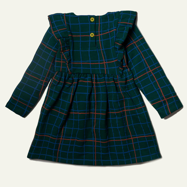 Recycled Cotton Grid Kid Ruffle Dress