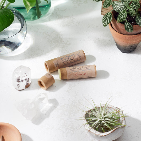 Kissable Lips organic lip balm in zero-waste paperboard tube by Butter Me Up Organics