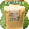 Bag of Flawn Seed Kits eco-grass seed with a green grass background