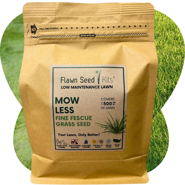 Flawn Seed Kits packaging with grass seed label on a green grass background