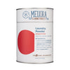 Meliora Laundry Powder Detergent peppermint scent in a paper-and-steel canister with stainless steel scoop