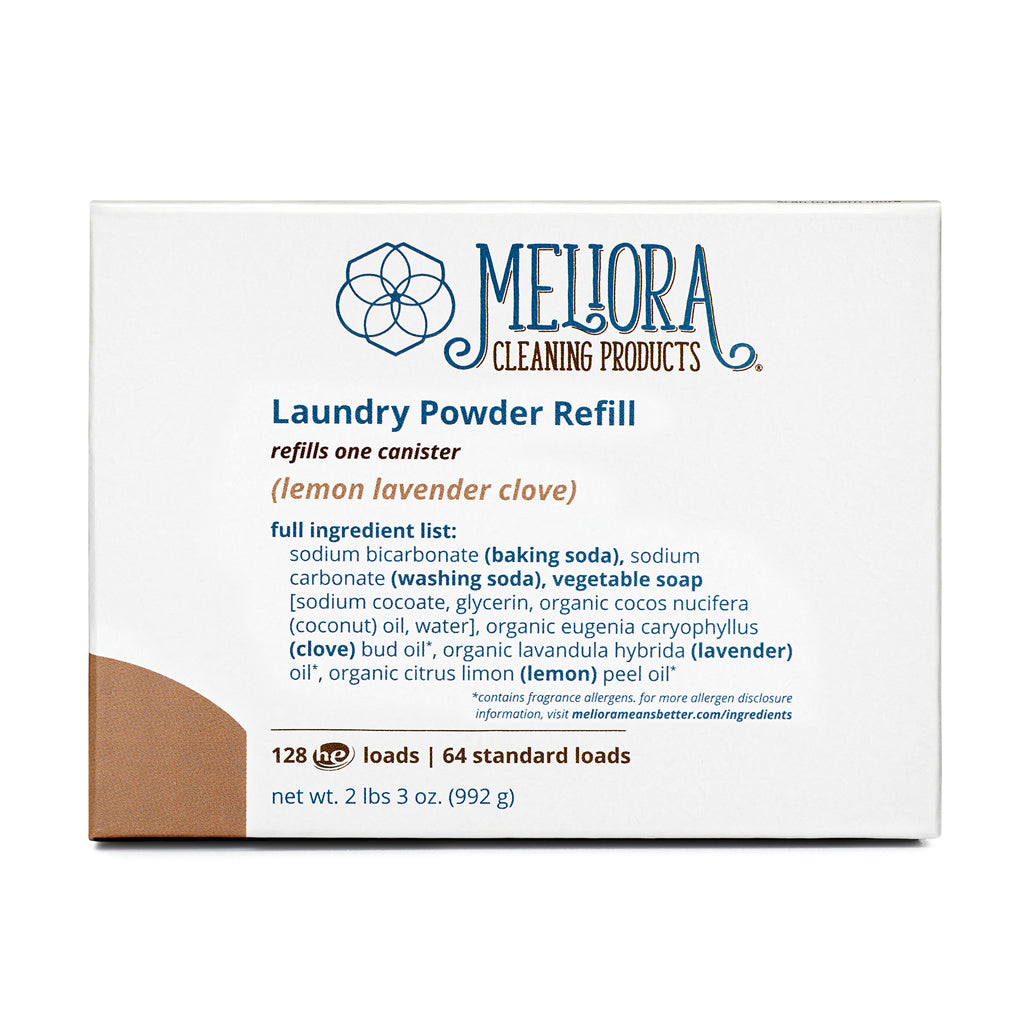 Meliora Laundry Powder Detergent Refill box, lemon-lavender clove scent, 128 HE loads