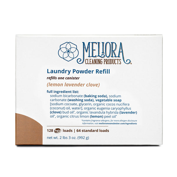 Meliora Laundry Powder Detergent Refill box, lemon-lavender clove scent, 128 HE loads