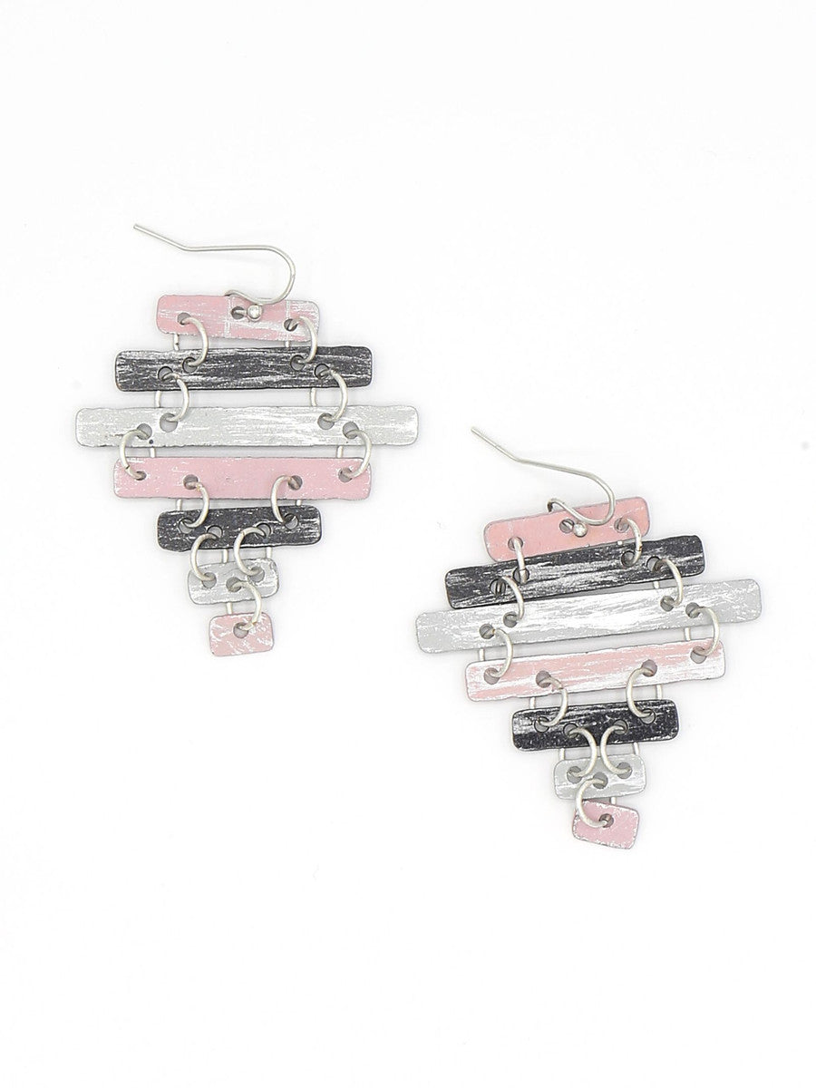 Dusty pink hand-painted silver ladder earrings by Fair Anita, 2.25 inch drop, nickel-free