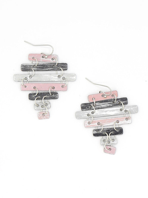 Dusty pink hand-painted silver ladder earrings by Fair Anita, 2.25 inch drop, nickel-free