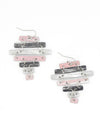 Dusty pink ladder earrings with soft pink, white and grey hand-painted details on silver frame