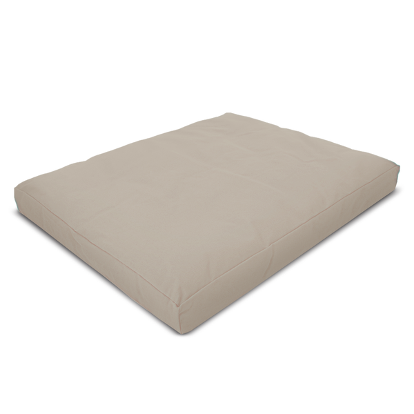 Beige rectangular cushion on a white background