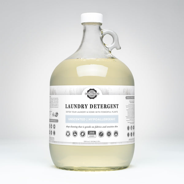 Rustic Strength unscented liquid laundry detergent in a gallon jug — plant-based and sensitive skin safe