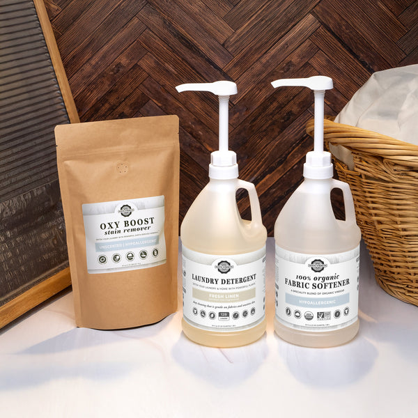 Rustic Strength Laundry Detox Set in Fresh Linen scent with plant-based detergent and fabric softener