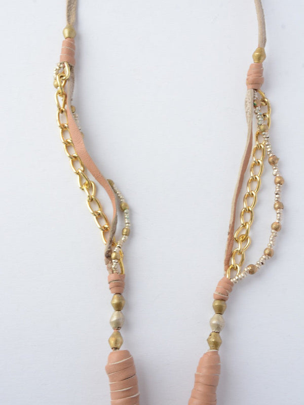 Leather Loop Necklace by Fair Anita styled as a long layering necklace at 32 inches