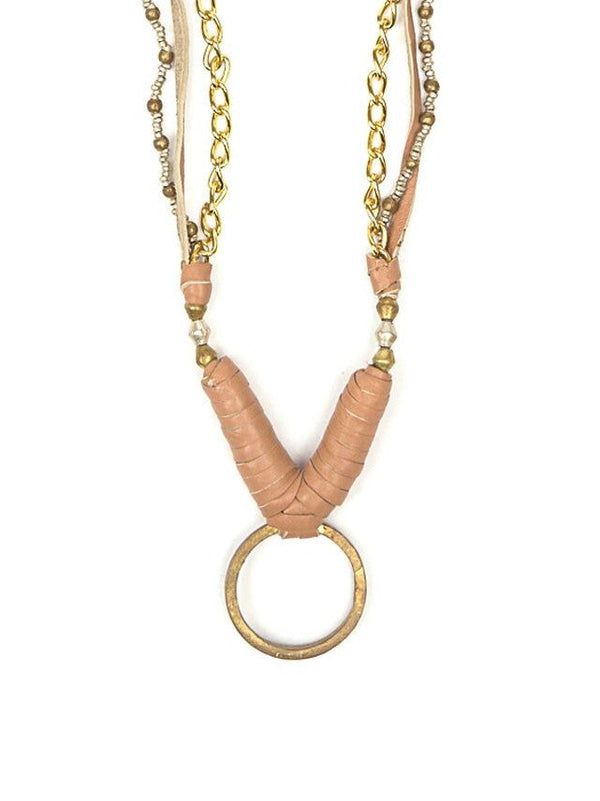 Fair Anita Leather Loop Necklace handmade from recycled leather scraps and bullet casings in Ethiopia