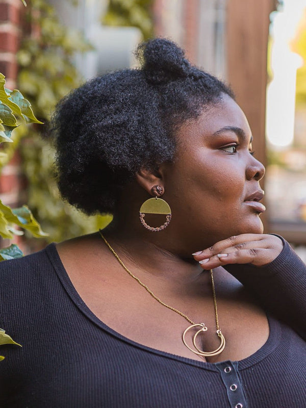Fair Anita leather and brass earrings styled view — nickel-free and ethically handcrafted in India