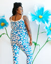 Thunderpants Moody Blooms extra long leggings – close-up of blue floral print detail