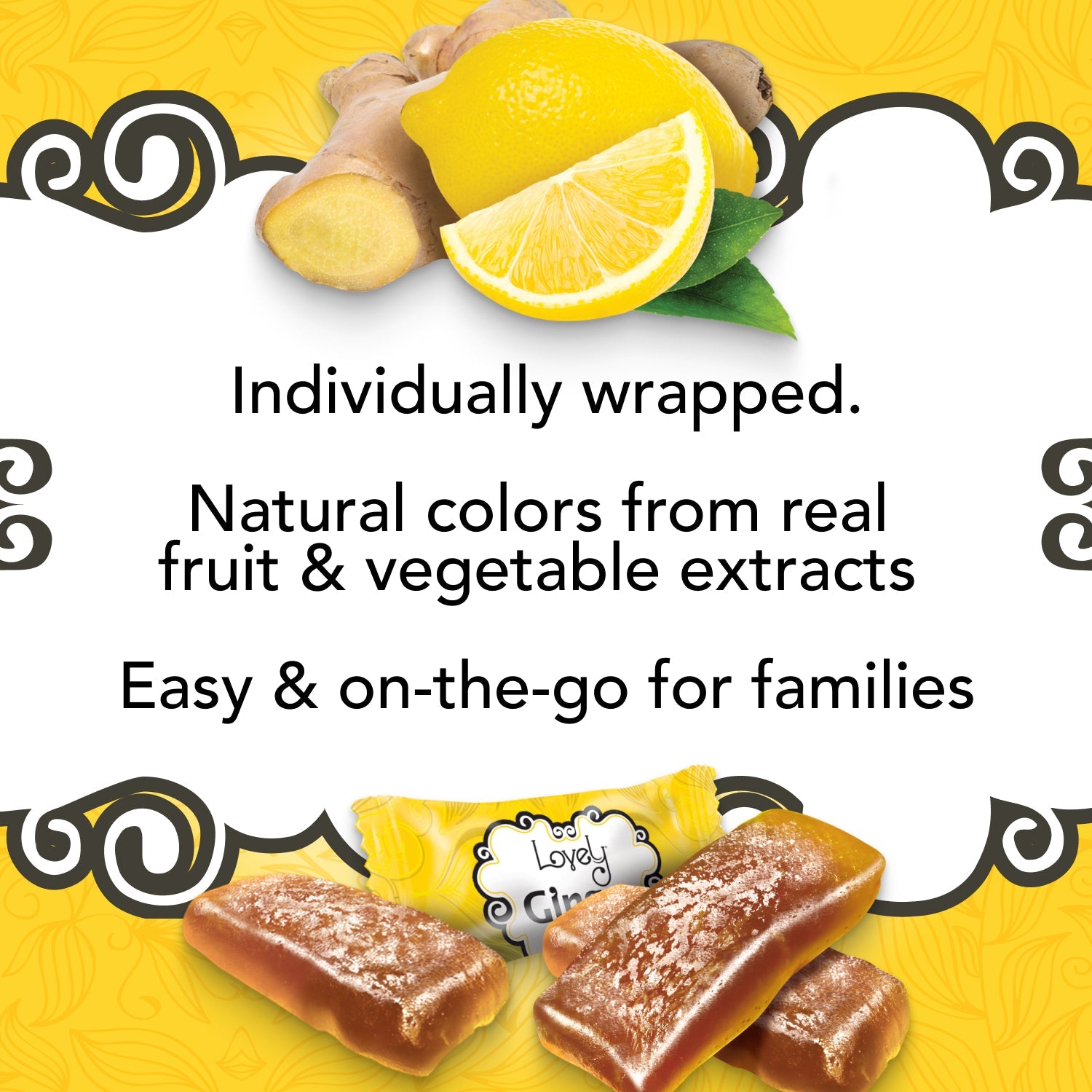 Benefits overview of Lemon Ginger Chews made with real Indonesian ginger