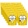 Multiple packages of Lovely Ginger Chews with lemon flavor on a white background