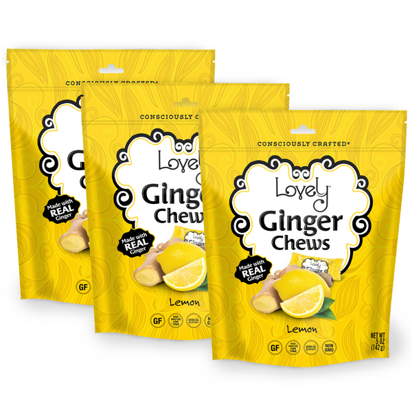Three-pack of Lovely Candy Company Lemon Ginger Chews