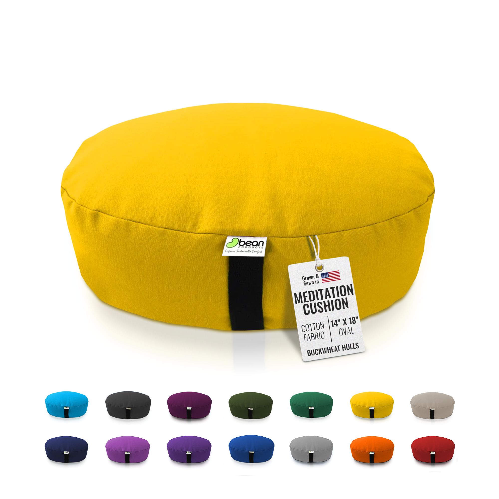 Zafu Meditation Cushion – Organic Buckwheat Hull Filling, Cotton, Made in USA