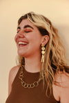 Close-up of Light Loop Brass Chain Necklace showing multifaceted adjustable chain detail