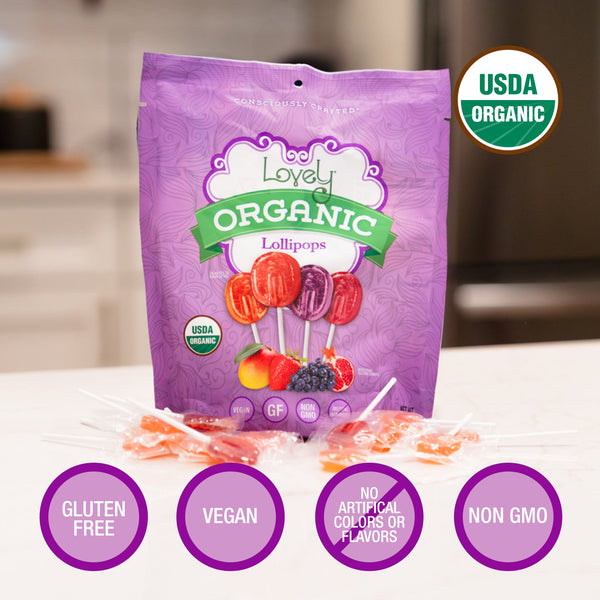 Organic Lollipops claims and certifications label