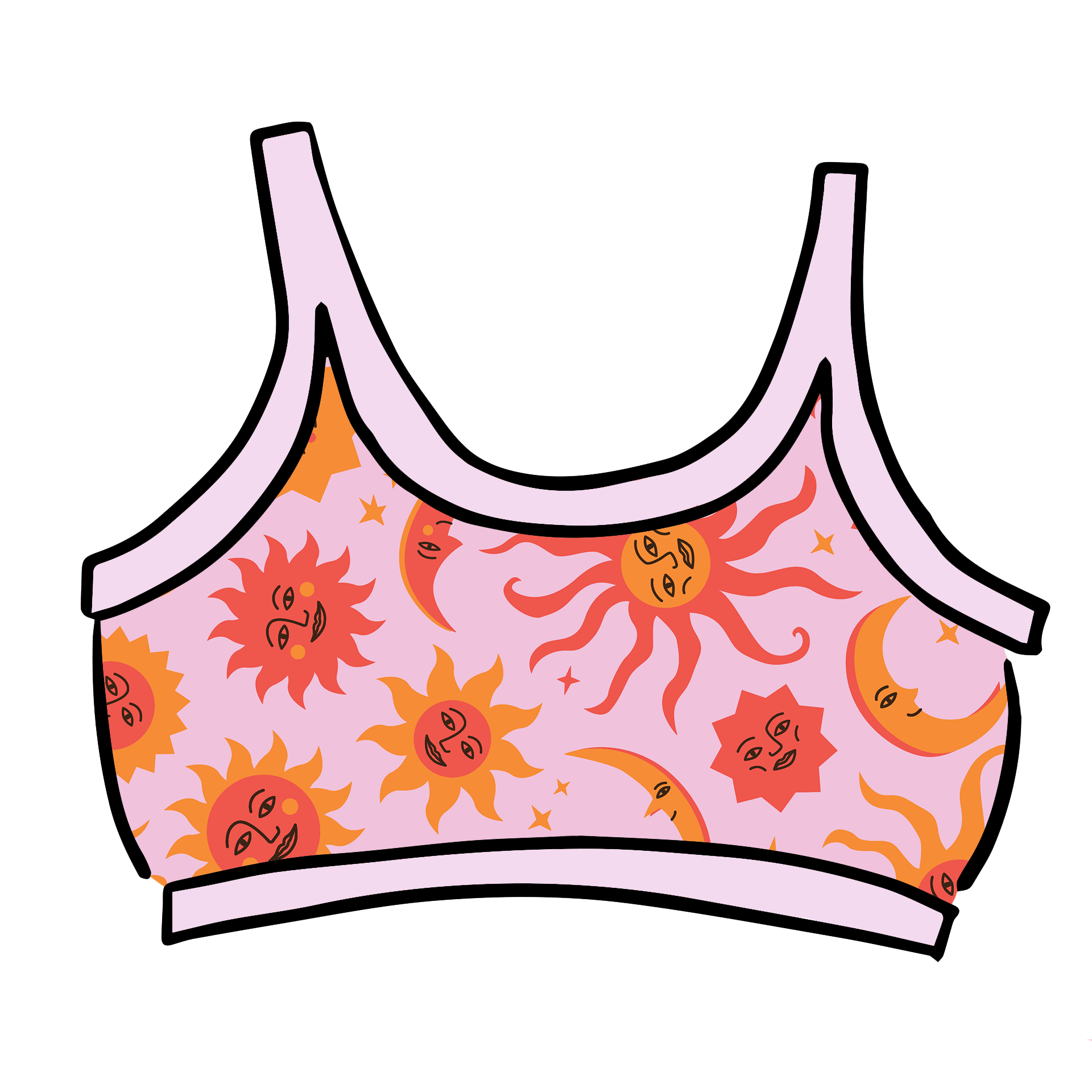 Thunderpants USA Luna y Sol Longline Bra – celestial sun and moon print in vibrant colours