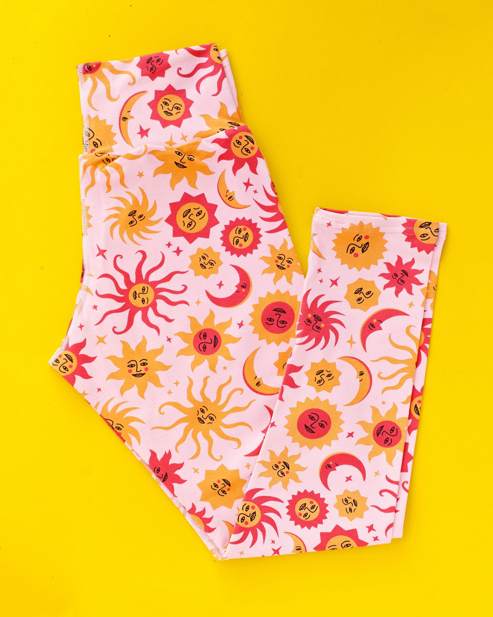 Luna y Sol ankle leggings by Thunderpants USA – vibrant 90s celestial print in high rise style