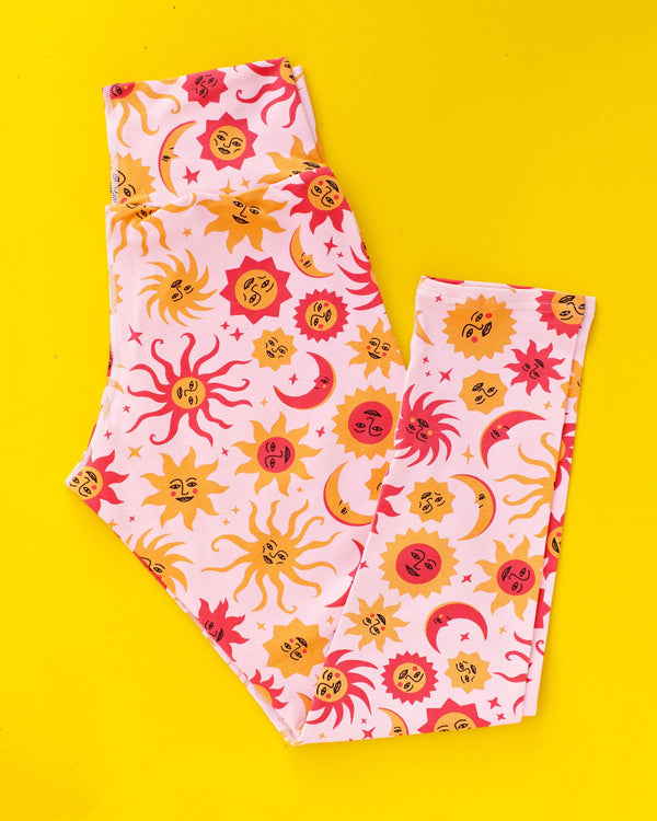 Luna y Sol ankle leggings by Thunderpants USA – vibrant 90s celestial print in high rise style