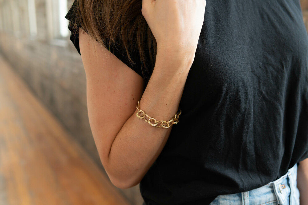 Flat lay of Luxe Brass Chunky Chain Bracelet – sustainable, ethically made statement jewellery