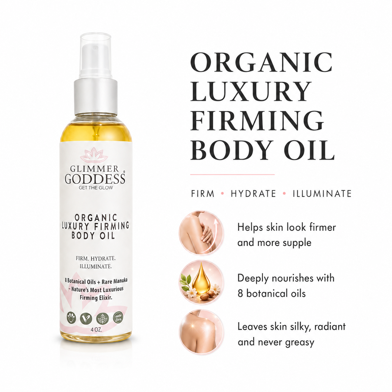Organic Firming Body Oil – Anti-Aging Treatment with Rosehip & Evening Primrose