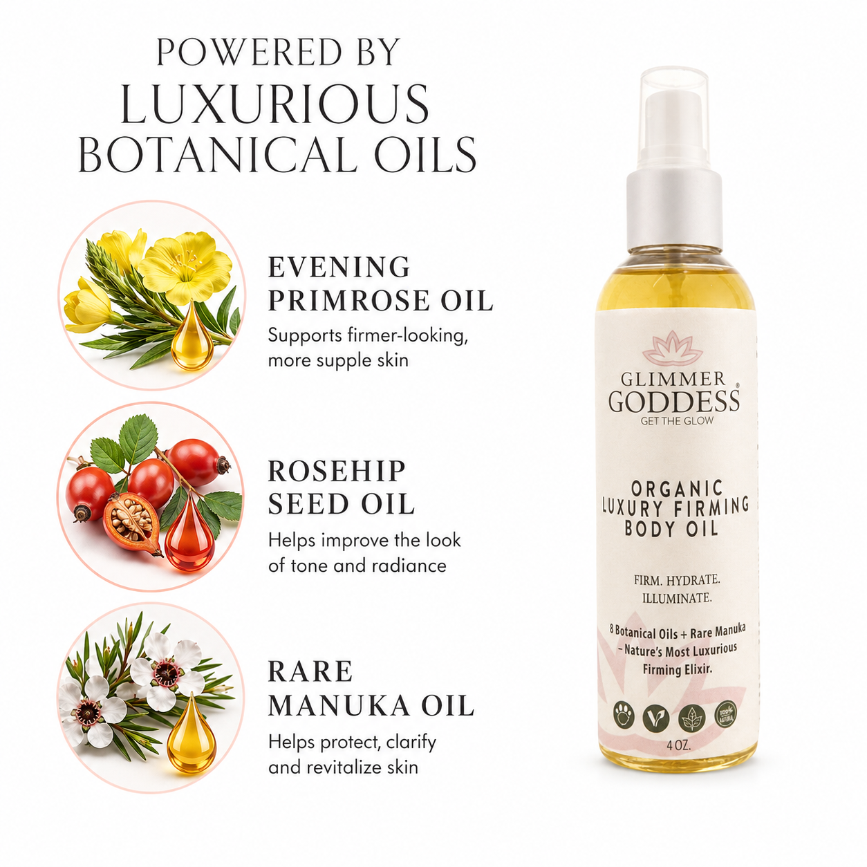 Organic Firming Body Oil – Anti-Aging Treatment with Rosehip & Evening Primrose