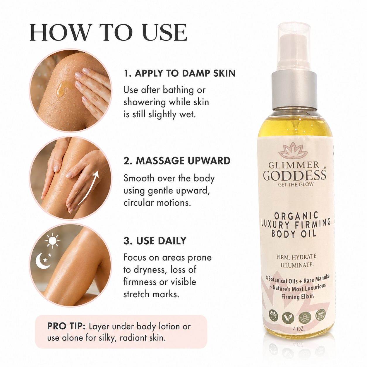 Organic Firming Body Oil – Anti-Aging Treatment with Rosehip & Evening Primrose